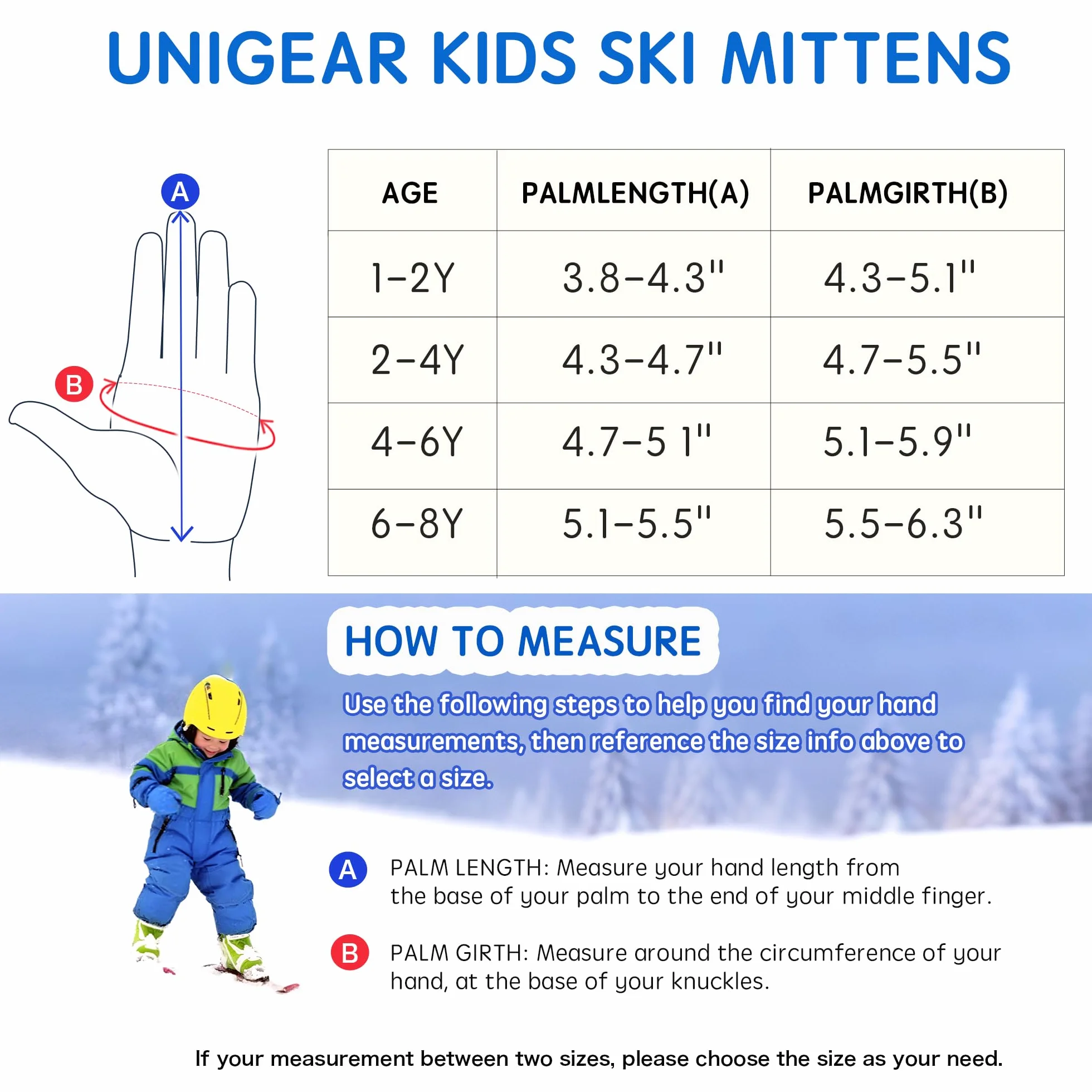 Unigear Guanti da sci per bambini, impermeabili e antivento, traspiranti, caldi, per ragazzi e ragazze dai 1 agli 8 anni