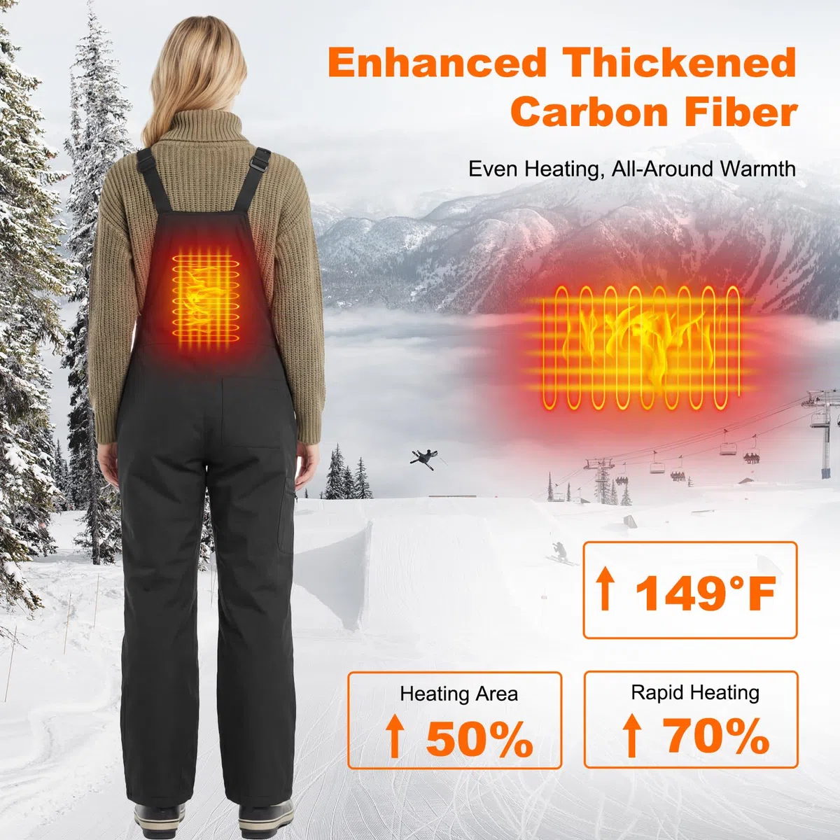 Salopette da Donna da Sci Riscaldabili Pantaloni Neve Impermeabili Antivento con Batteria 16000mAh Pantaloni da Lavoro Riscaldate Iinvernali, con Lampo & 4 Tasche, per Attività All'aperto