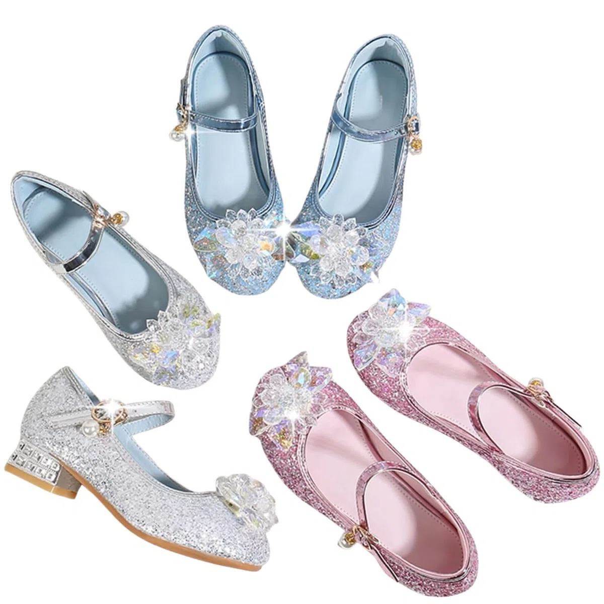Scarpe con Tacco Bambina da Principessa Danza Latina Bambini Tacchi Paillettes Scarpe Eleganti Cerimonia Carnevale