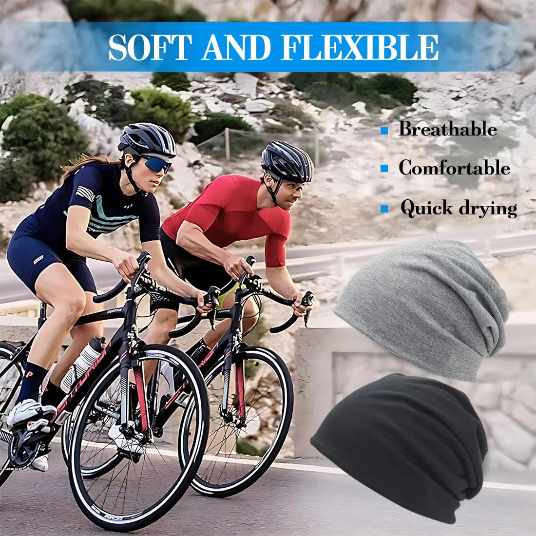 Cappello Slouchy in Cotone Morbido Confezione da 2 Berretti Elasticizzati Cappelli Larghi con Teschio Cappelli Chemio per Uomo E Donna - (Nero,Grigio)