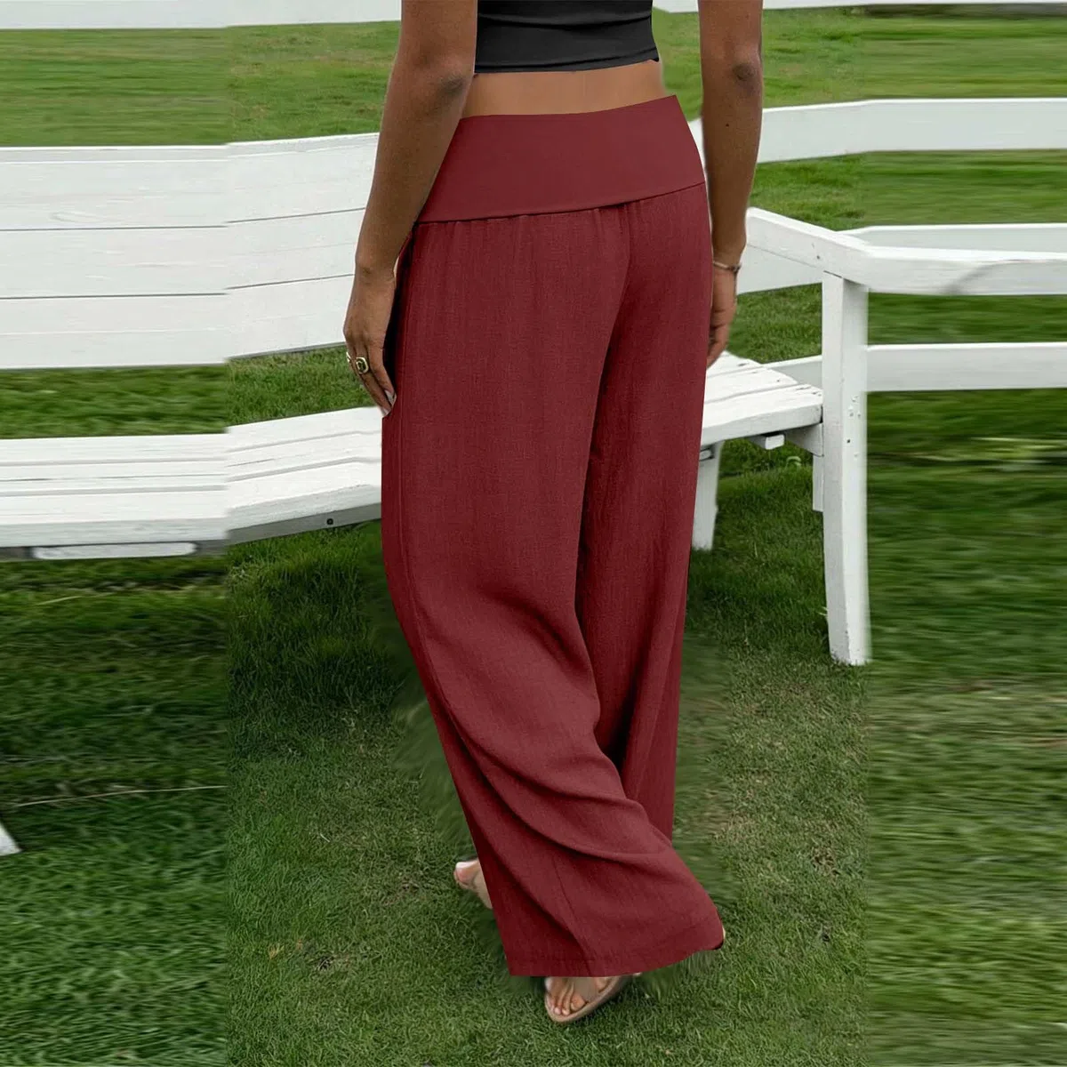 Pantaloni Donna Lino Larghi Pantalone Estivi Fluidi Vita Alta Pantalone Casual per Business Pantaloni con Tasca Gamba Larga Pants Comodi Elastico per Ufficio Pant Taglie Forti e Coulisse Regolabile