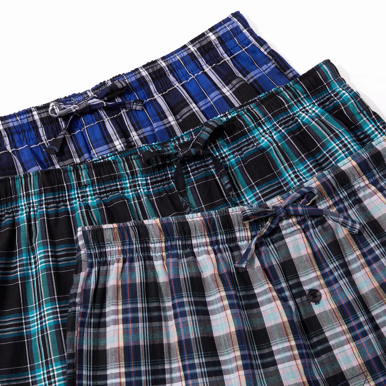 Pantaloni del Pigiama da Uomo in Cotone, con Fantasia a Quadri, con Tasche e Bottoni, Confezione da 3 pezzi