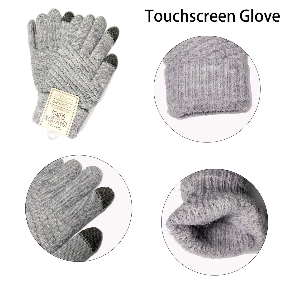 CheChury Cappello Sciarpa e Guanti Touch Screen Donna Invernali Berretto in Maglia con Sciarpa Beanie Con pompon Collo della Ciarpa 3 Pezzi per Donna Infinity Scaldacollo Morbido Tessuto