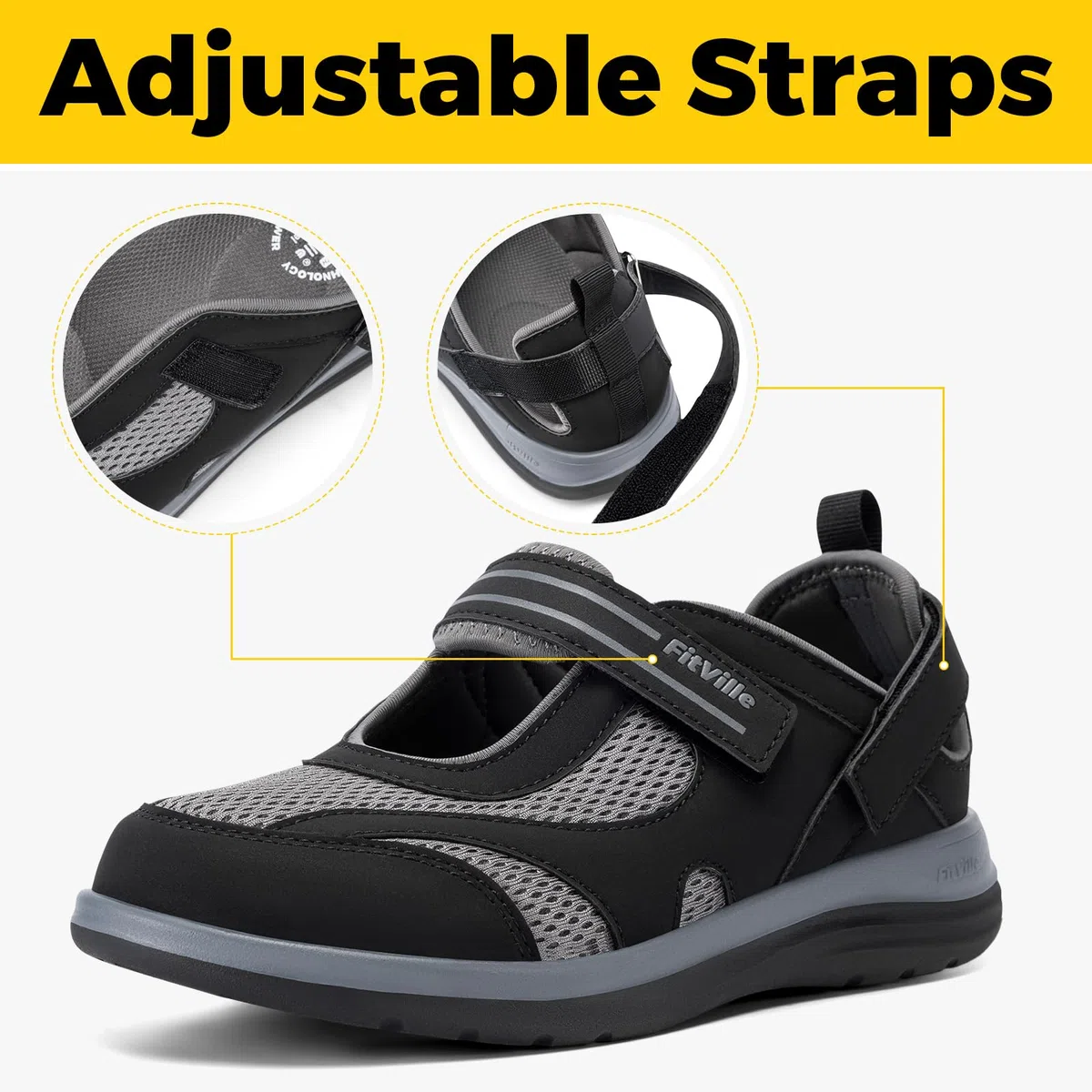 FitVille Scarpe Donna per Piedi Larghi Sandali Comodi e Traspiranti Scarpe da Passeggio con Supporto dell'Arco Plantare