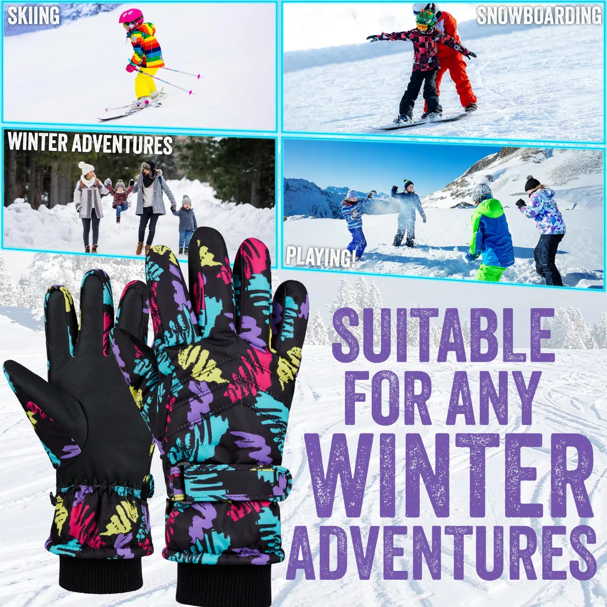 CityComfort Guanti da Sci per Bambine e Ragazze - Guanti Invernali Termici Impermeabili con Touch Screen per Neve Guanti Snowboard Freddo 6-15 Anni
