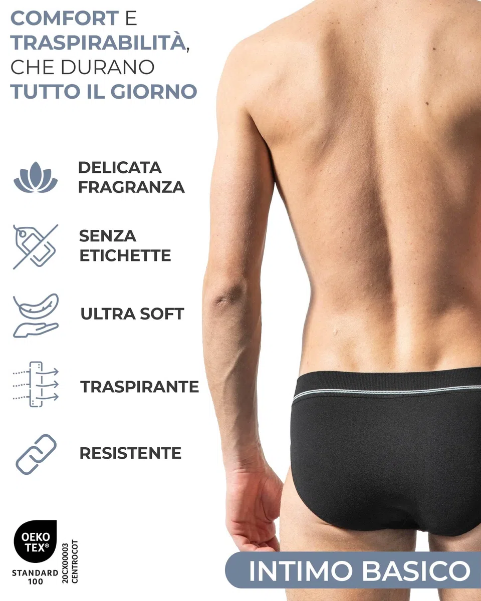 Risalti Slip Uomo Microfibra 3 pz - Mutande Uomo Elasticizzate e Traspiranti, Mutande Senza Cuciture ed Etichette più Morbide del Cotone, Slip Intimo Comodo - Made in Italy