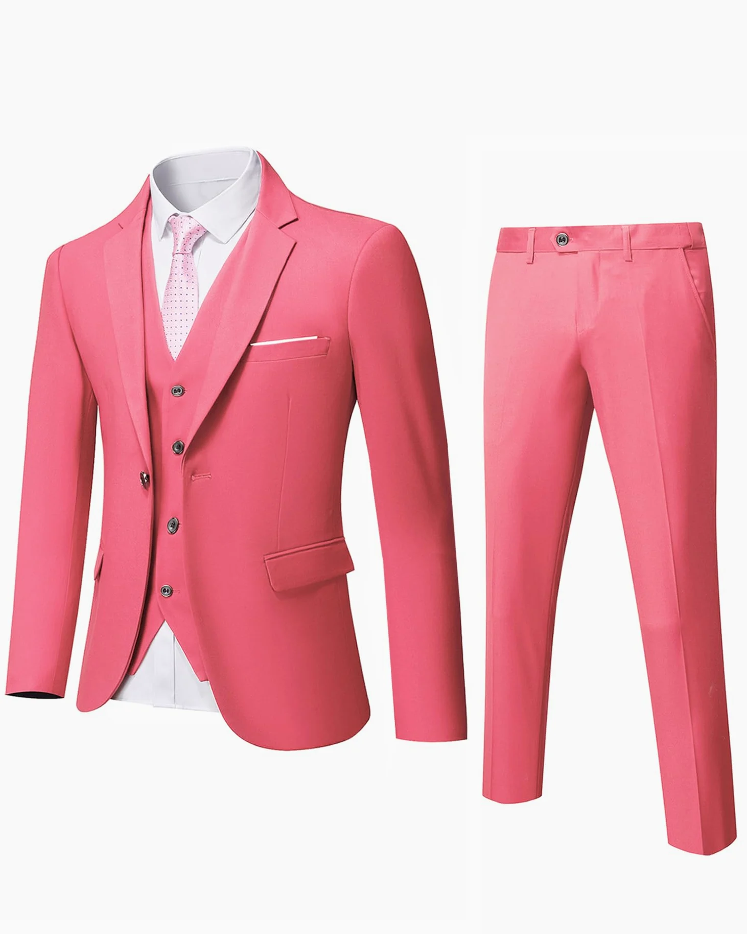 YND - Completo da uomo slim fit, 3 pezzi, giacca a tinta unita con un bottone, gilet, pantaloni e cravatta