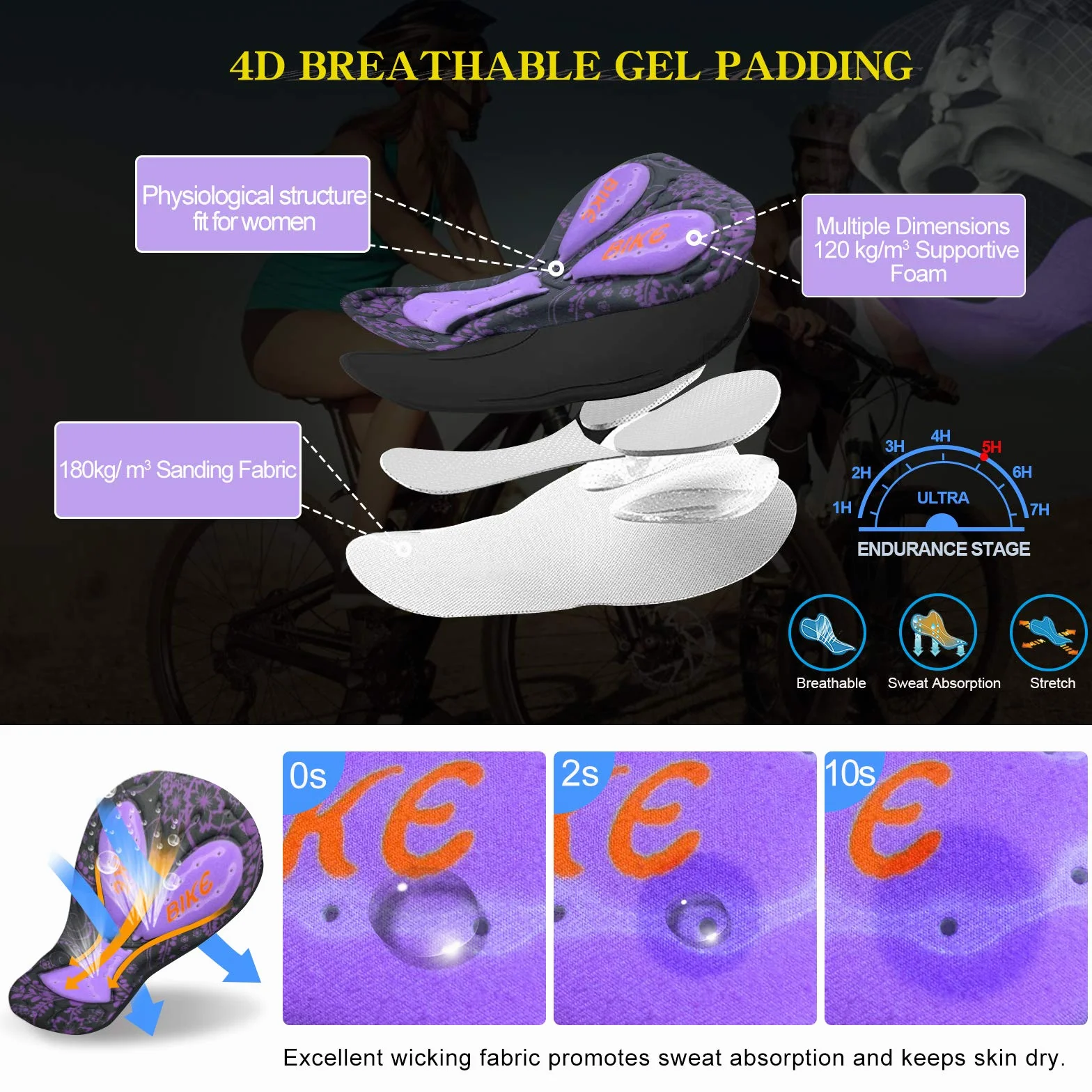 FEIXIANG Pantaloni da Ciclismo da Donna, Pantaloncini da Ciclismo Corti Pantaloncini da Ciclismo Biancheria Intima da Ciclismo con Imbottitura in Gel 4D Traspiranti ad Asciugatura