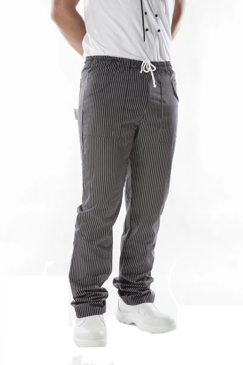 JOBLINE Pantalone da Lavoro Unisex gessato con Elastico e Laccio Misto Cotone Chef, Cuoco, Catering tg. XS - 4XL