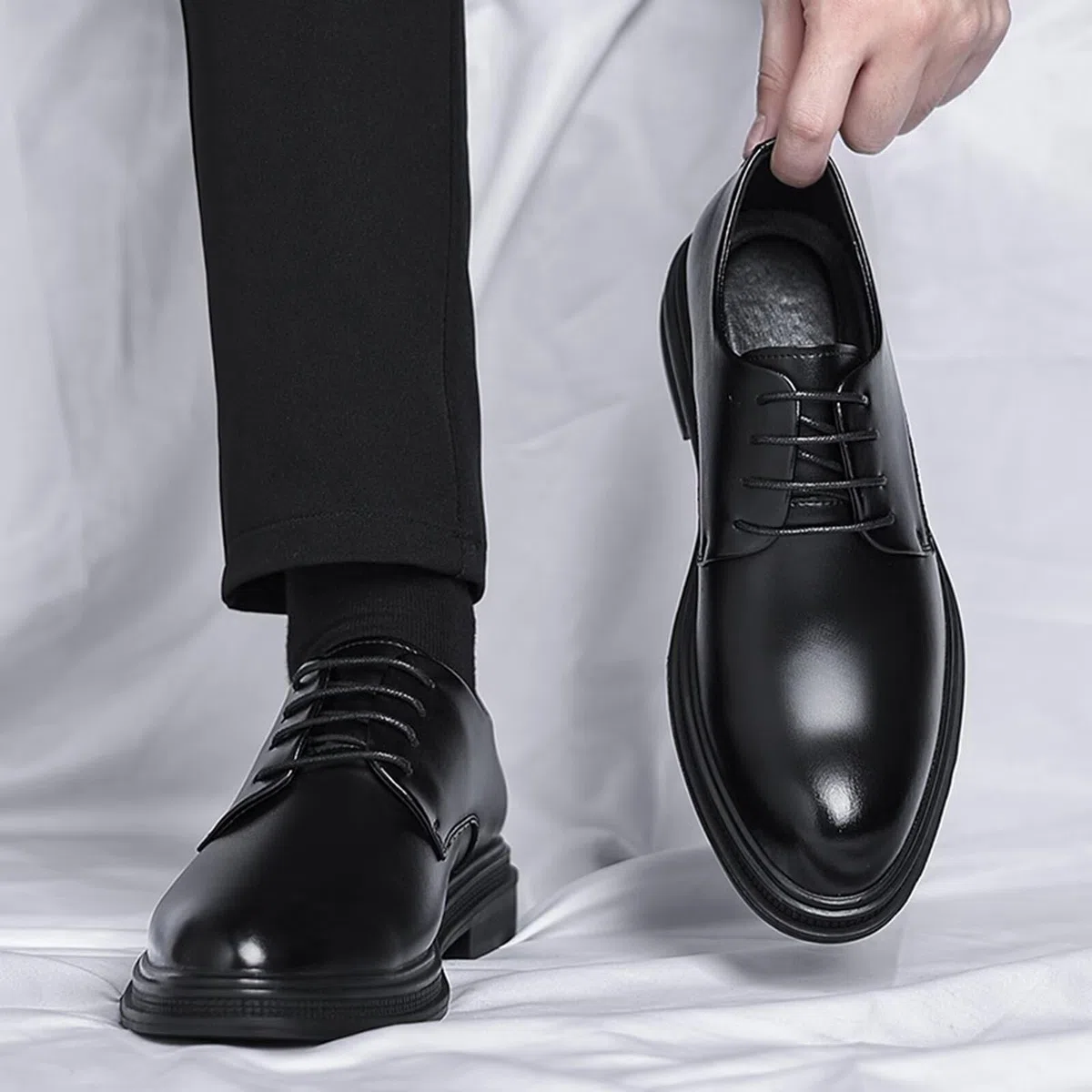 Scarpe Eleganti da Uomo con Rialzo Invisibile da 2,36" - Scarpe da Guida Oxford con Rialzo Antiscivolo in Pelle con Lacci per Matrimonio e Ufficio