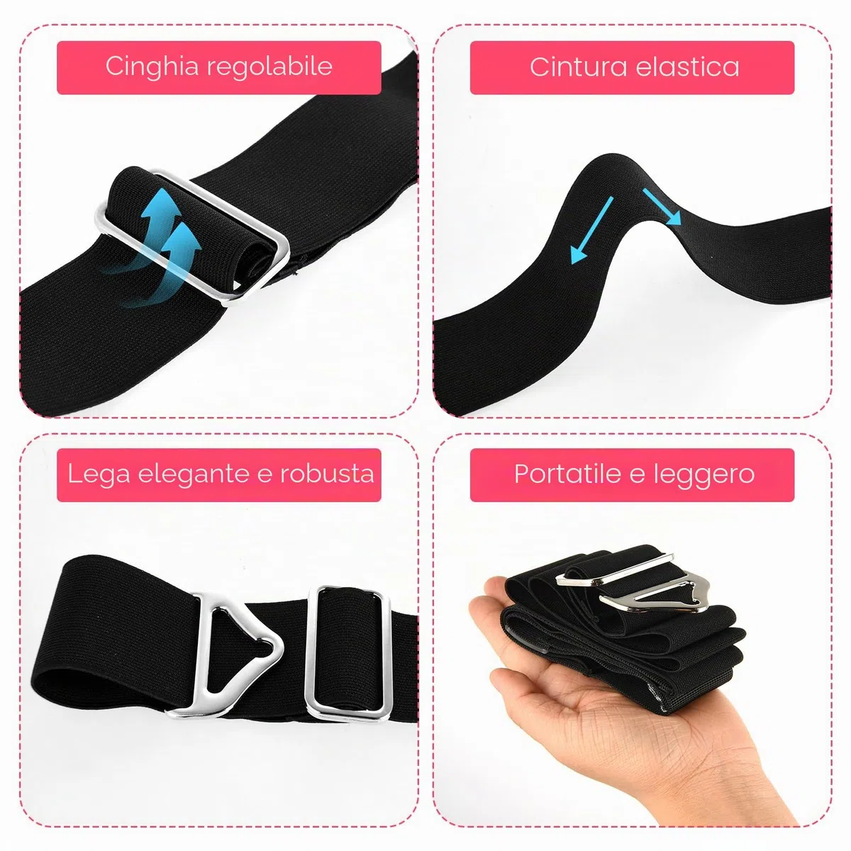 Cintura Da Viaggio 2 In 1 per Bagagli per Cinghie Sopra La Maniglia per Aggiungere Una Borsa Cinghia Regolabile per Bagagli Da Viaggio Con Fibbia In Lega Cintura Elastica per Borsa A Mano(Nero)