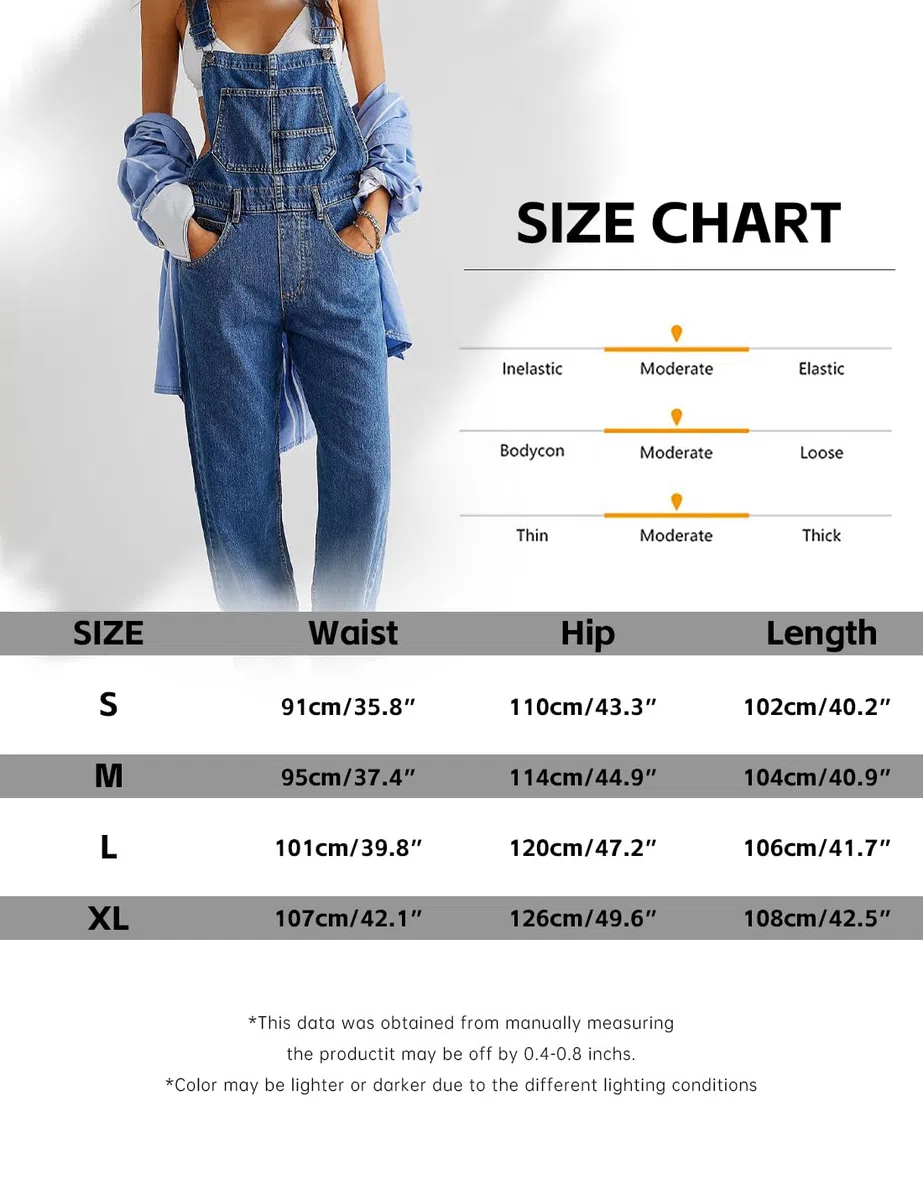 Sukany Salopette da donna casual in denim con spalline regolabili larghe salopette pagliaccetto tuta harem pantaloni