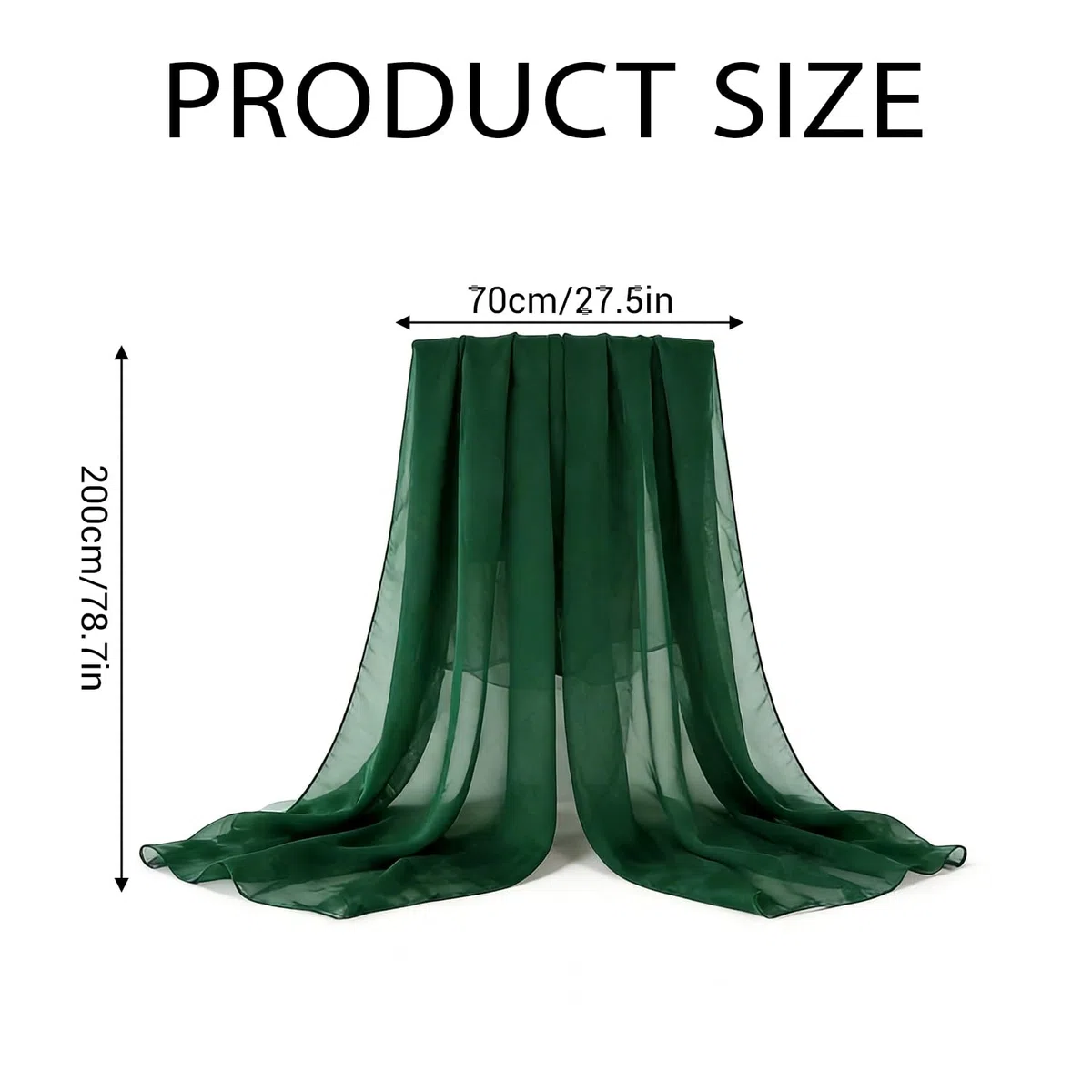 Sciarpa in Chiffon Verde Scuro per Donna, Stola Elegante Cerimonia e Casual, 200 x 70 cm