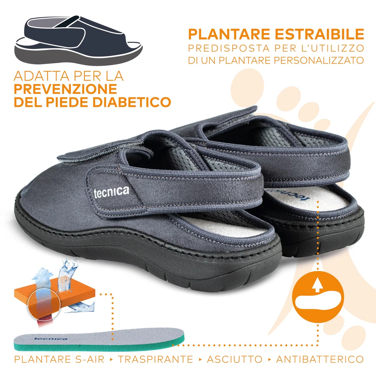 EXTRO STYLE - Tecnica 7, Linea Anziani, Microfibra, Ciabatta Ortopedica Made in Italy per Piede Fasciato, Chiusura a Strappo, Scarpe Ortopediche, Dispositivo Medico Classe 1