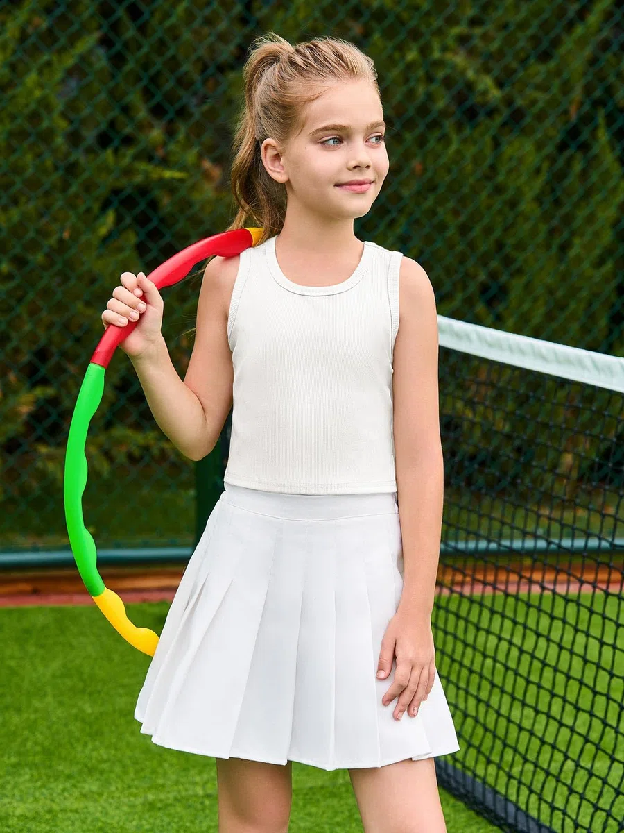Haloumoning Canottiera da bambina per bambini, a costine, senza maniche, crop top basic 5-14 anni