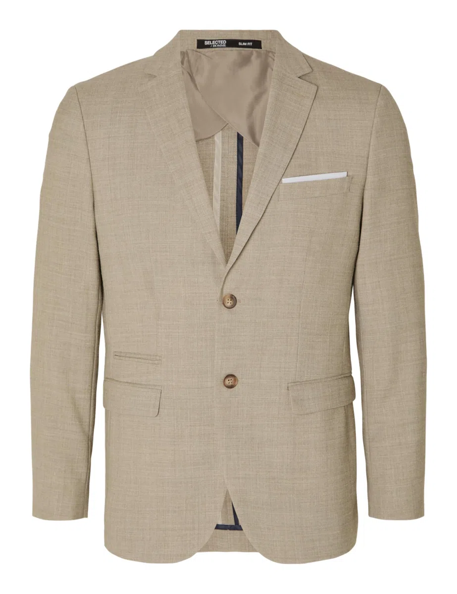 SELECTED HOMME Giacca Uomo Einreihiger Leinenmix, Sabbia, 58