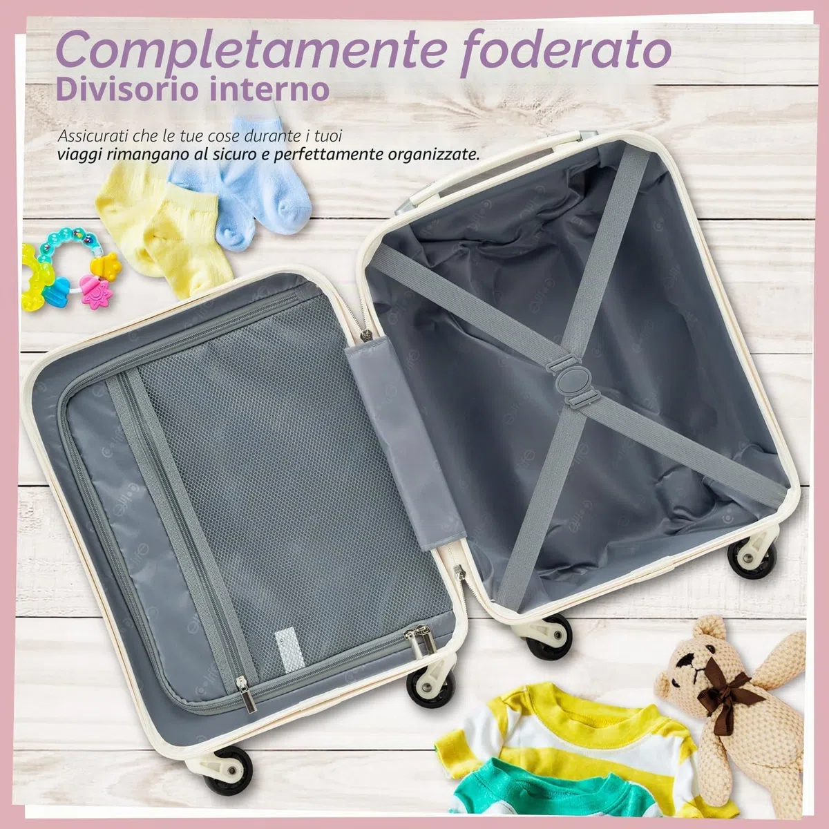 COOLIFE Set di bagagli per bambini, 5 pezzi, 16 pollici, bagaglio a mano, guscio rigido, spinner, bagagli per bambini, bagaglio da viaggio, per ragazze e ragazzi, zebra, Koffer-Set 5-tlg, Set di