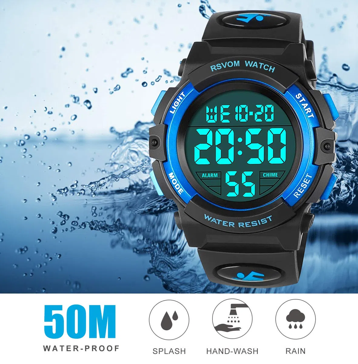 Orologio digitale per bambini e ragazzi, impermeabile, per attività all'aperto, sportivo, con sveglia/cronometro, orologio digitale per bambini per regali di compleanno/regali blu, S, cinturino