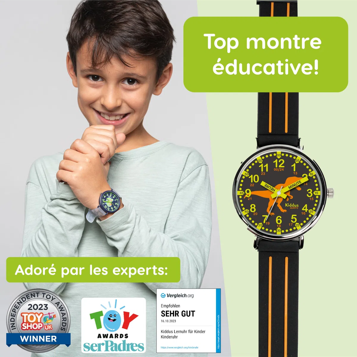 Kiddus Orologio Educativo per Bambino e Bambina dai 5 ai 10 Anni, Orologio Analogico Didattico per Imparare l'Ora, Movimento Giapponese