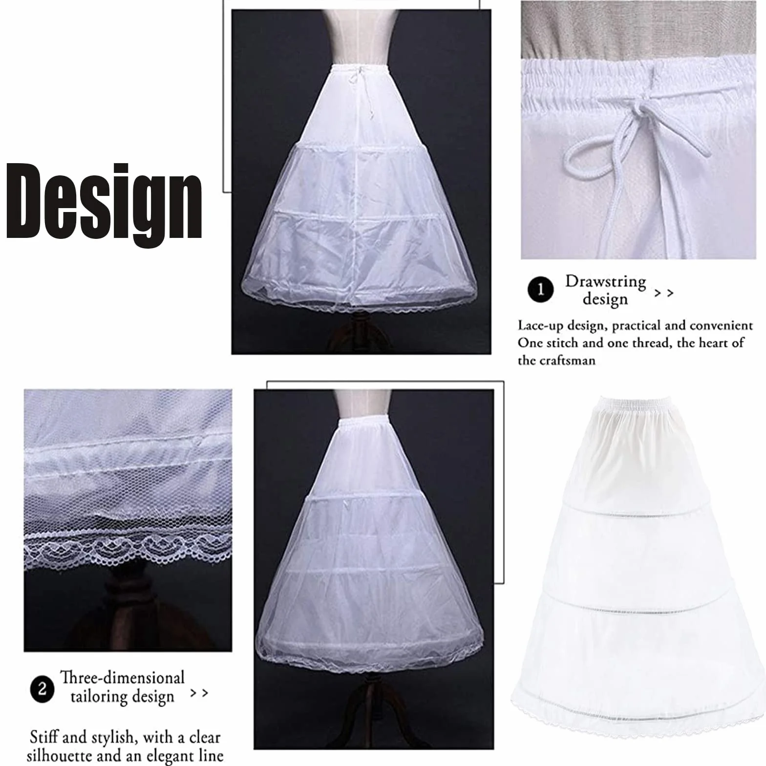 Abito Sposa Sottoveste Gonna, 3 Cerchio, Crinolina Sottoveste, Sottogonna Donna Cerchio, Abito da Ballo