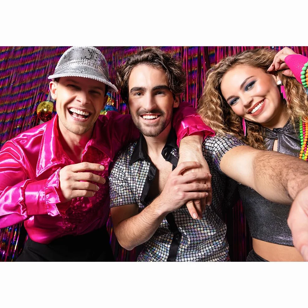 Boland - Camicia da Discoteca con Volant, Rosa, da Uomo, Costume, Camicia da Festa, Anni '70, Festa a Tema, Carnevale