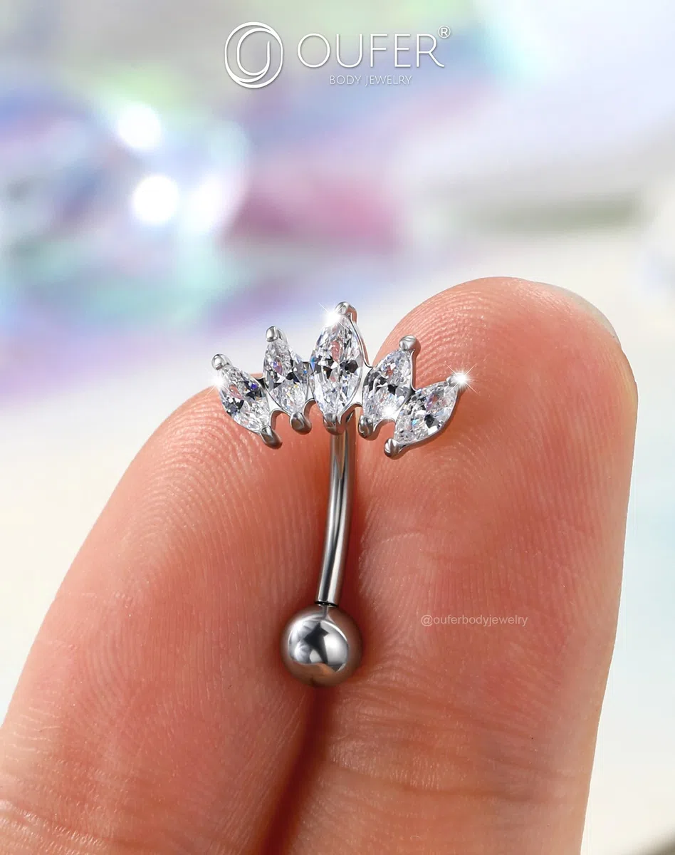 OUFER 16G Curvo Rook Piercing 8 mm Cartilagine Piercing Filettato Interno Acciaio Chirurgico 316L Curved Barbell CZ Trasparenti per Donna Uomo Eyebrow Piercing