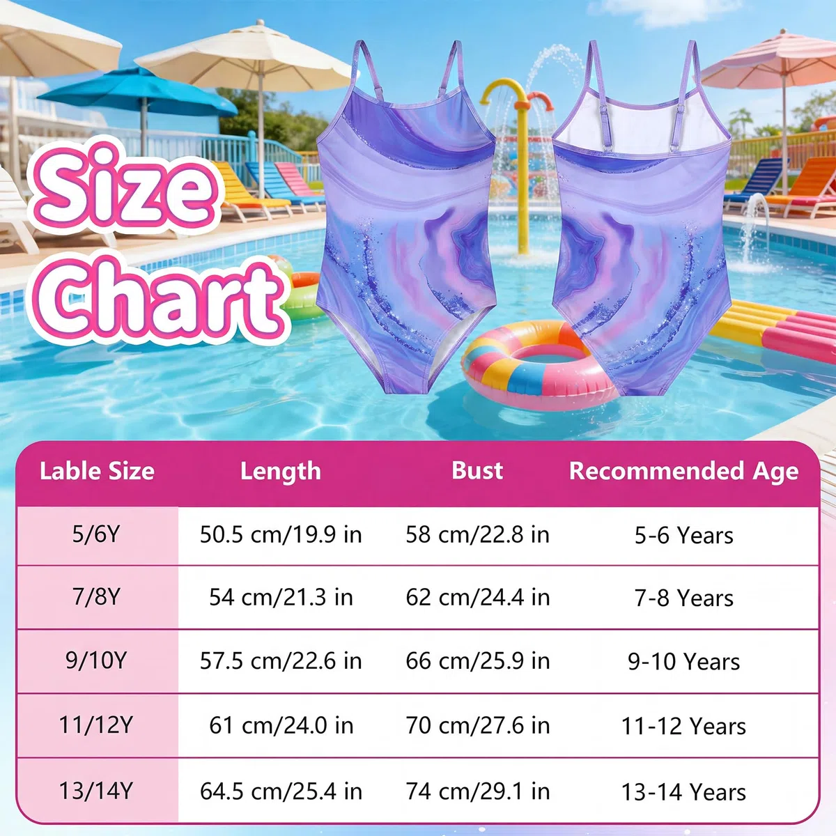 Costume da Bagno Intero per Ragazze, Bambini Costume Intero con Spalline Regolabili Elasticizzato Asciugatura Rapida Costume da Nuoto Leggero Abbigliamento da Bagno 5-14 Anni