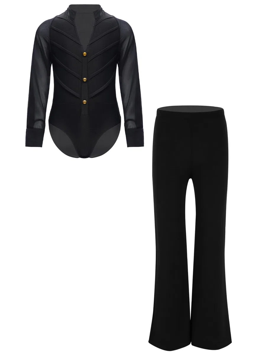 Freebily Body da Danza Classica Standard Bambino Ragazzo con Pantalone Camicia Body da Ballo Latino Americano Tango Balletto Leotards Jumpsuit Sportiva da Allenamento