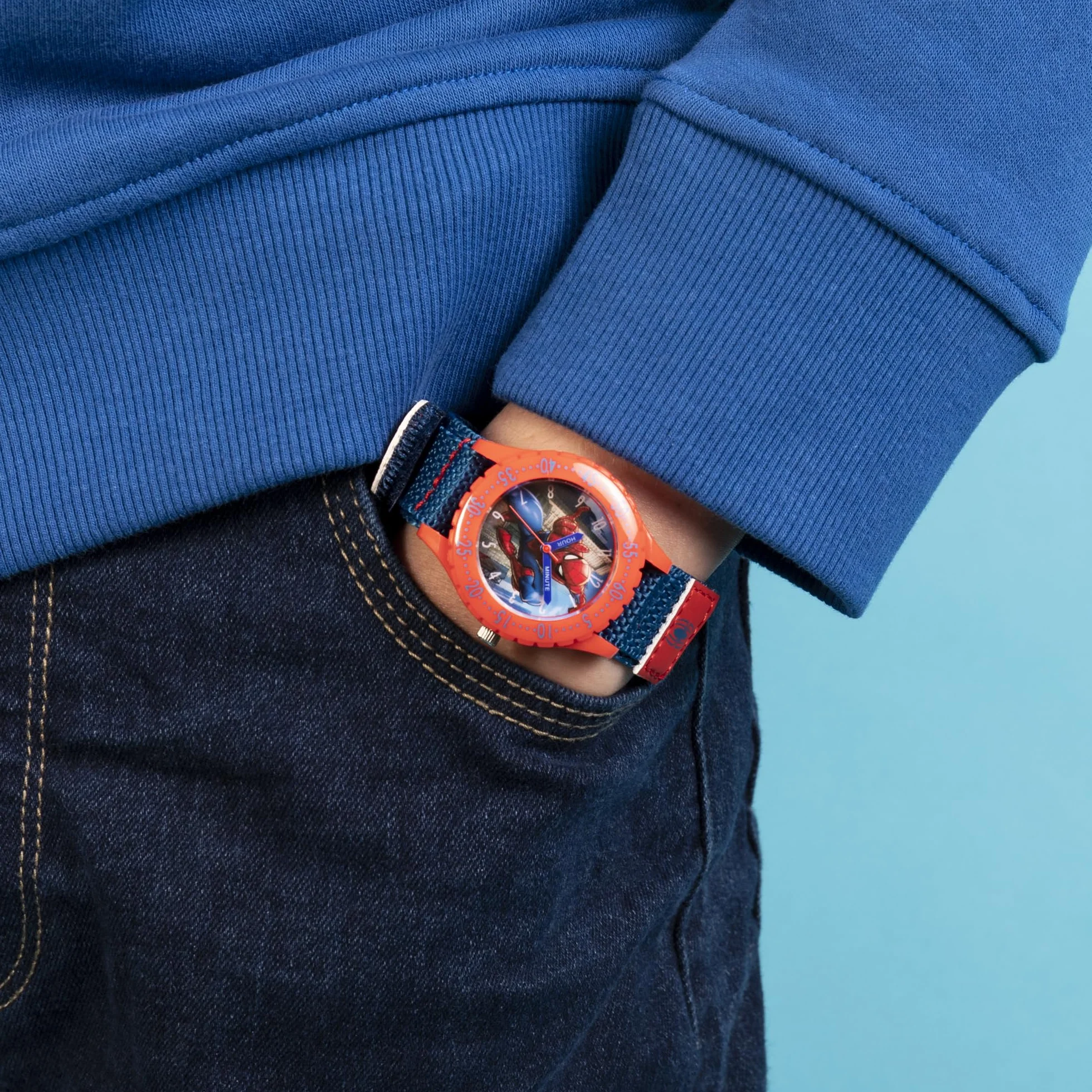 Spiderman Orologio analogico al quarzo per bambini con cinturino in tessuto SPD3495