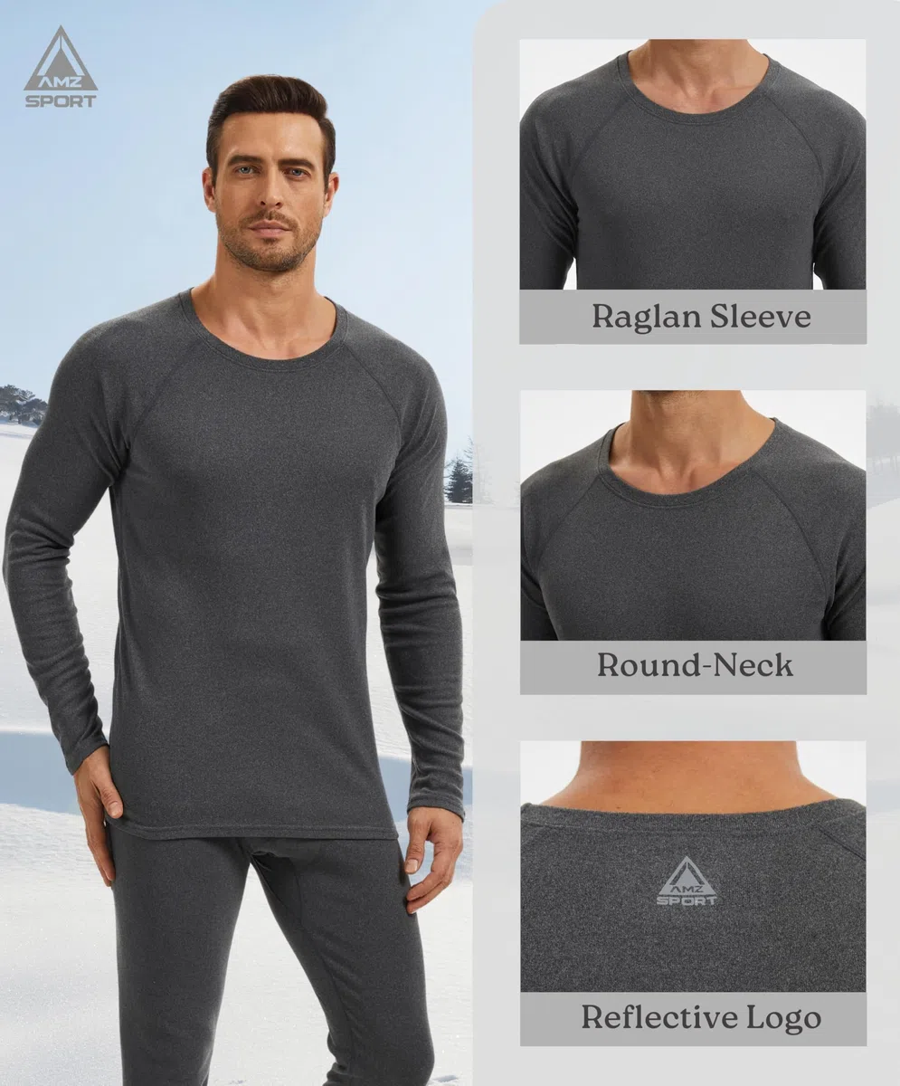 AMZSPORT Maglia Termica Uomo Manica Lunga Invernale Intimo Termico Palestra Running Sportiva