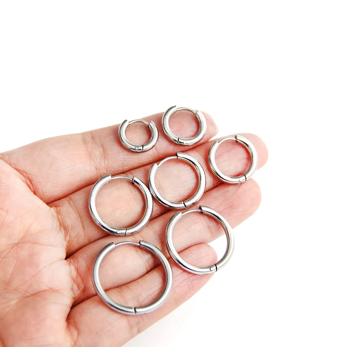 7 paia di orecchini a cerchio in acciaio inossidabile, anelli nasolabiali, accessori per orecchini a cerchio cartilagineo maschio e femmina 8mm 10mm 12mm 14mm 16mm 18mm 20mm