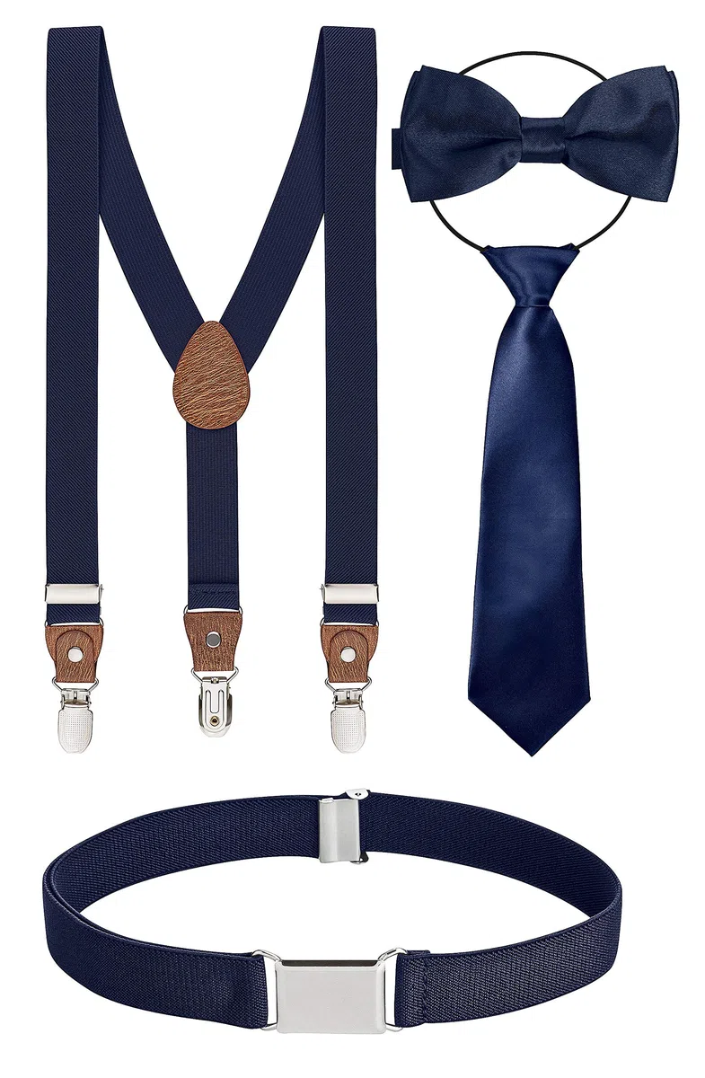 Set di 4, 1-8 anni, bretelle per bambini con papillon, cravatta, cintura ragazzo