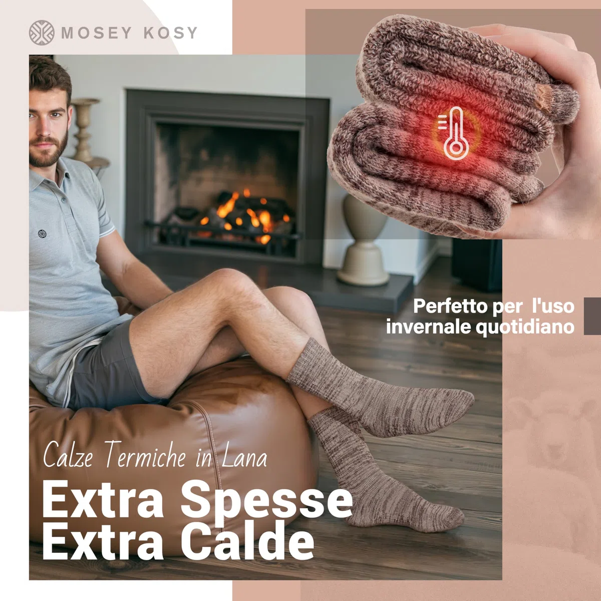 MOSEY KOSY 4 Paia Merino Wool Calze da Camminata Escursionismo Boot Termiche Extra Spesse Calde Inverno Comode Crew Morbide Imbottite Lavoro Donna Uomo