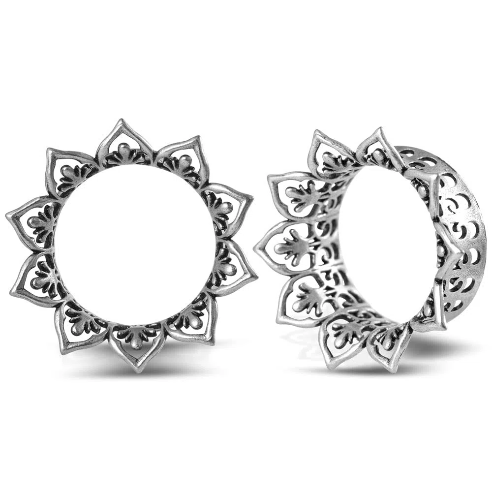 2PCS Paraorecchie Plug Hollow per orecchio floreale singolo tunnel svasato Moda Expander Dehner Piercings Orecchini in ottone Gauge 2g-1"