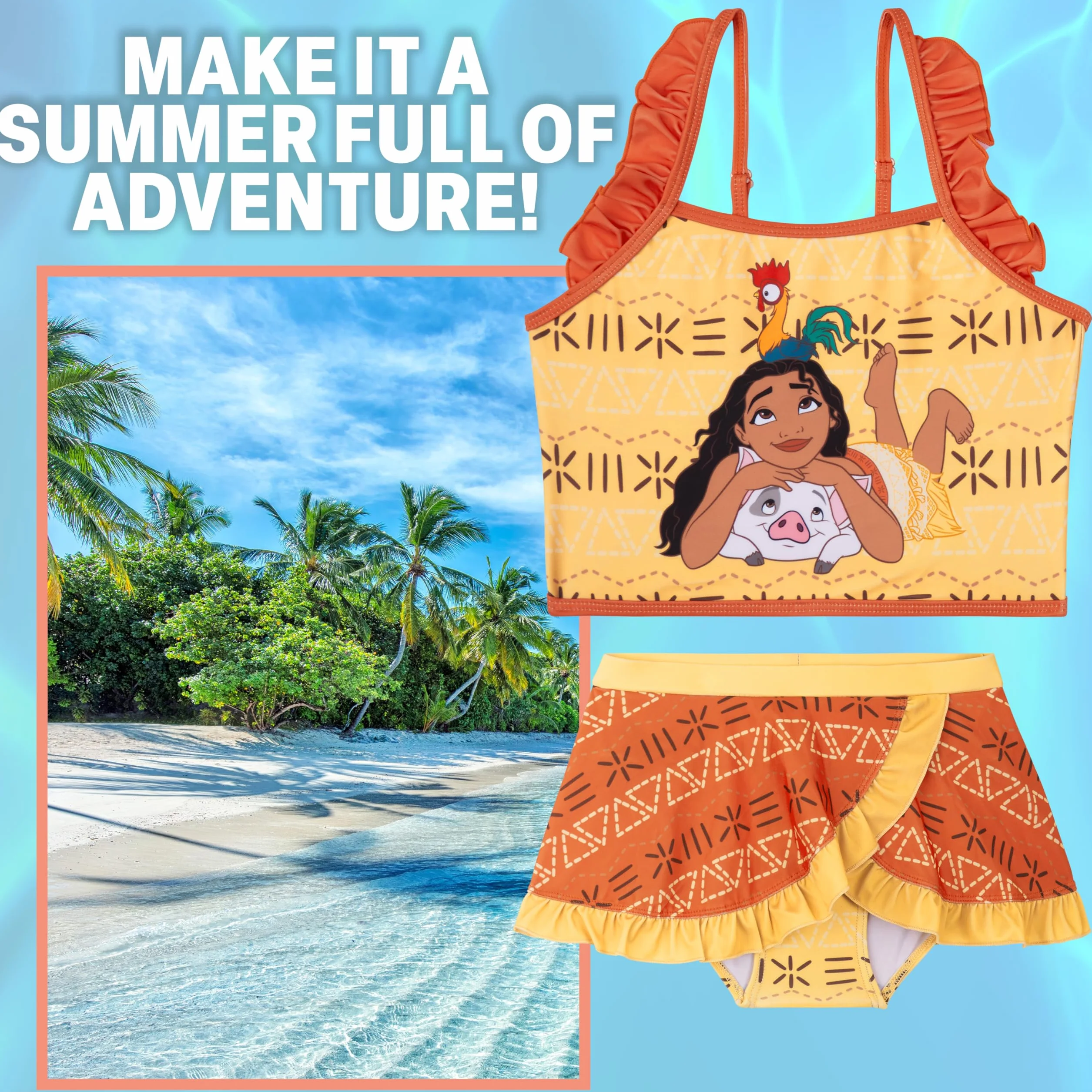 Get Trend Disney Frozen | Vaiana | La Sirenetta Costume Piscina Bambina Due Pezzi, Bikini Bambina Set con Balze e Cinturino Regolabile, Regalo Ragazza