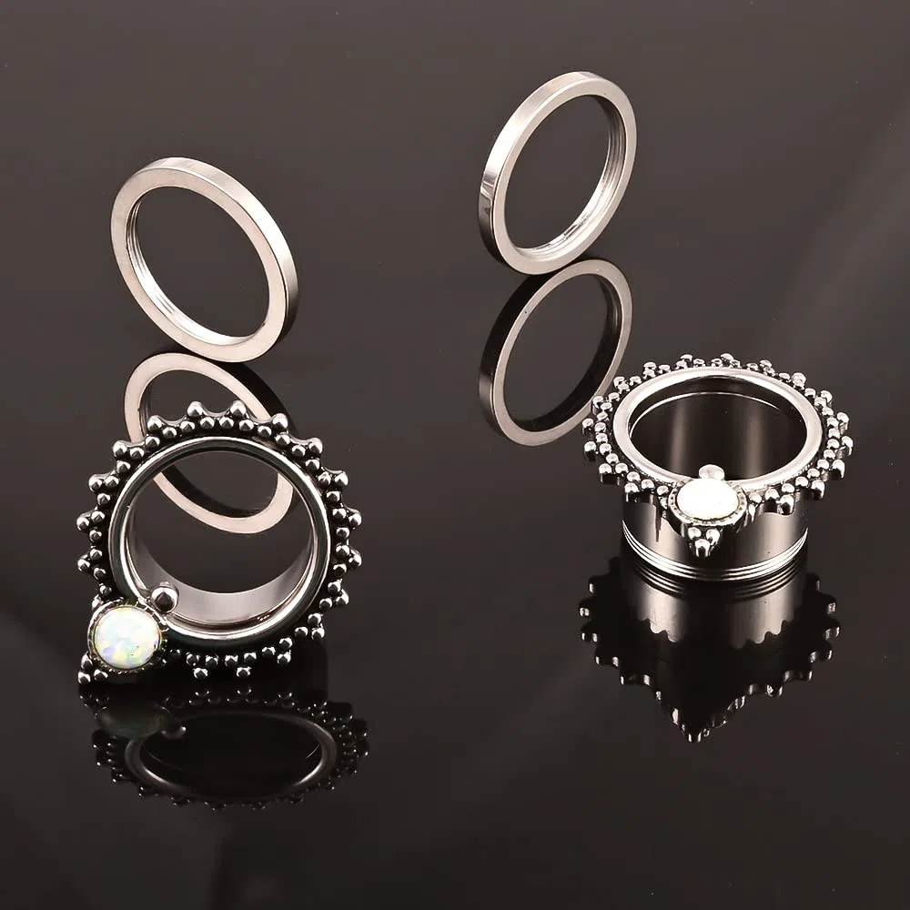 Vankula Dilatatori Lobo Double Flared tunnel dilatatore orecchie Opale in Acciaio inossidabile lobi piercing espansori Gioielli Uomo Donna 6mm a 19mm
