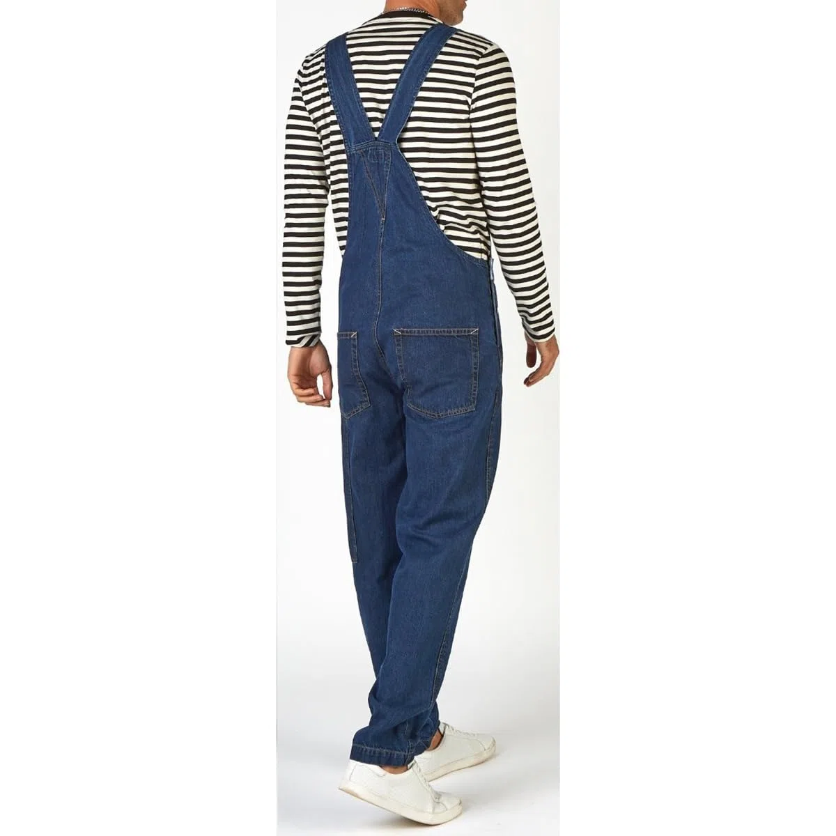 YOUTHUP Salopette da Uomo Jeans Blu Stone Washed Pantaloni Casual Allentati con Tasca da Lavoro