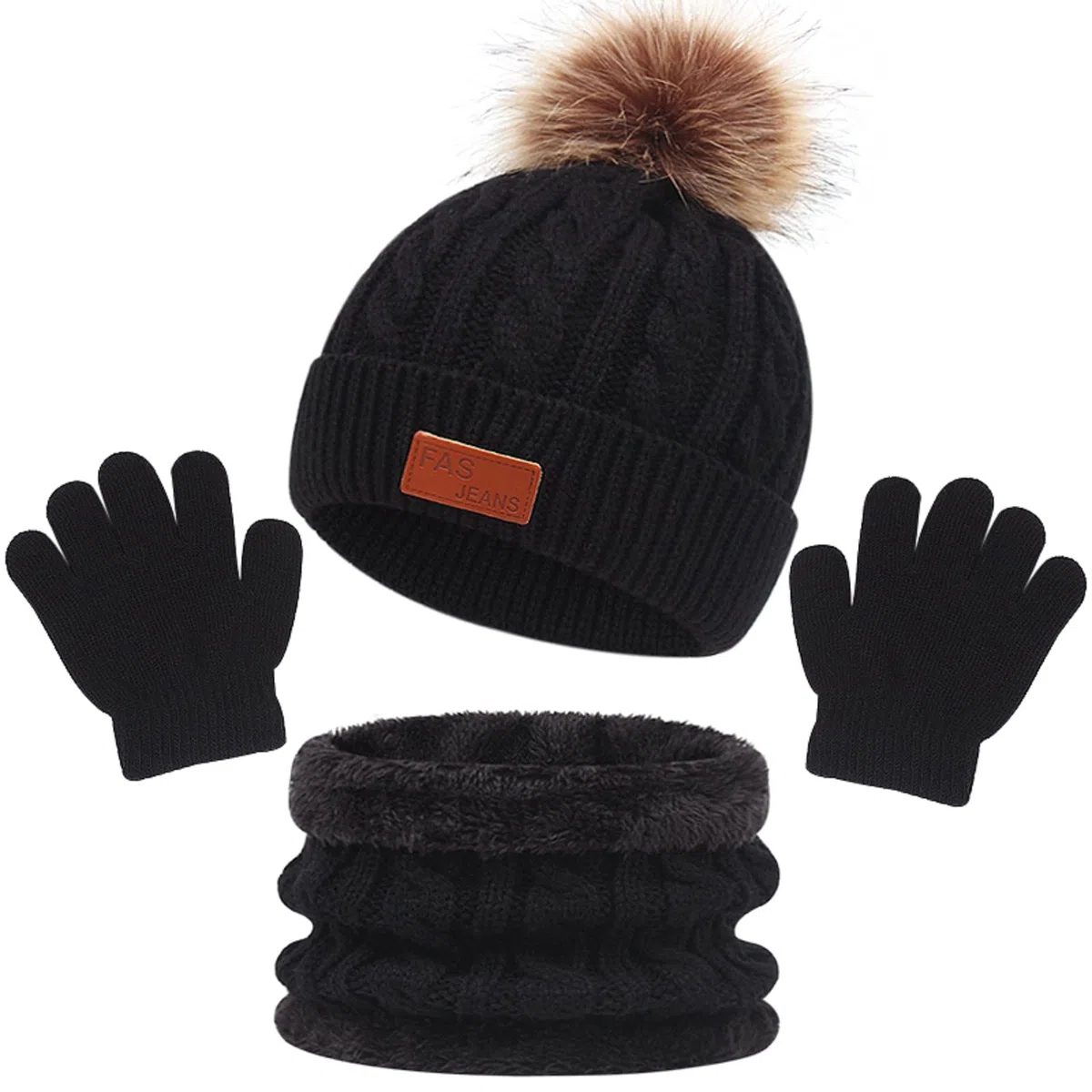 Baynetin 3 Pezzi Bambini Inverno Beanie Cappello Sciarpa Guanti Set Termico Maglia Crochet Spessa Pom Kids Beanie Cappello Sciarpa per 1-5 Anni Ragazzi Ragazze
