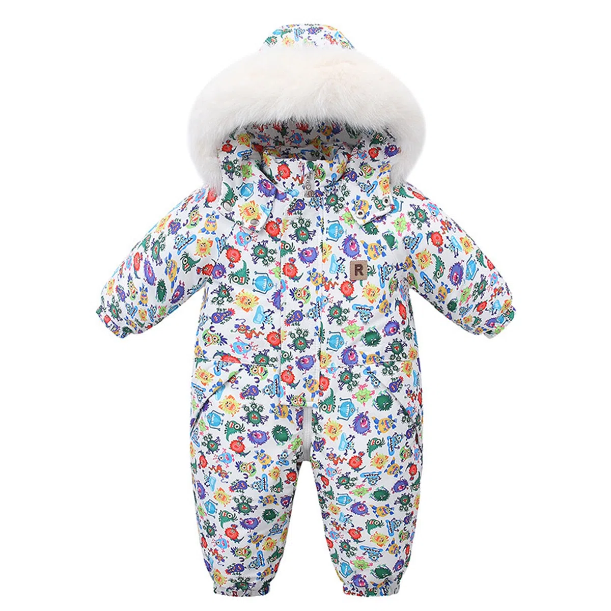 BRONG Bambino Inverno Tuta da Neve Tuta Pagliaccetto Ragazzi Bambine Impermeabile Pezzo Unico con Cappuccio Tuta da Sci Pile Sci All'Aperto Stampa Cerniera Abbigliamento
