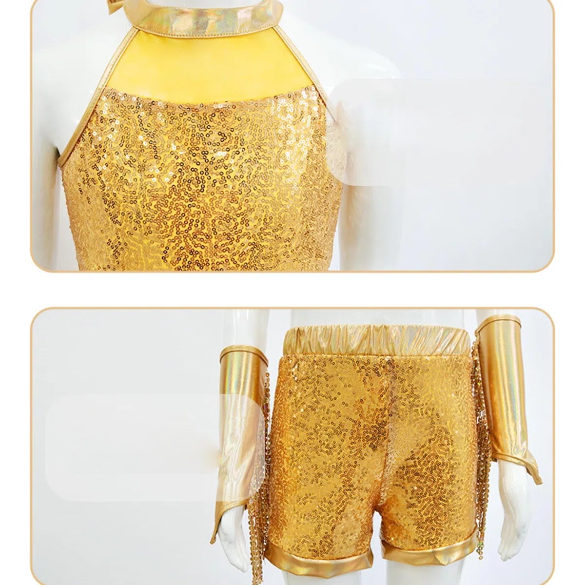 Completo Danza Bambina Set Due Pezzi Costume da Ballo Brillantini con Paillettes Top Crop Senza Maniche e Pantaloncini per Esibizione e Festa Vestiti per Danza Jazz Latino Regalo Amica Speciale