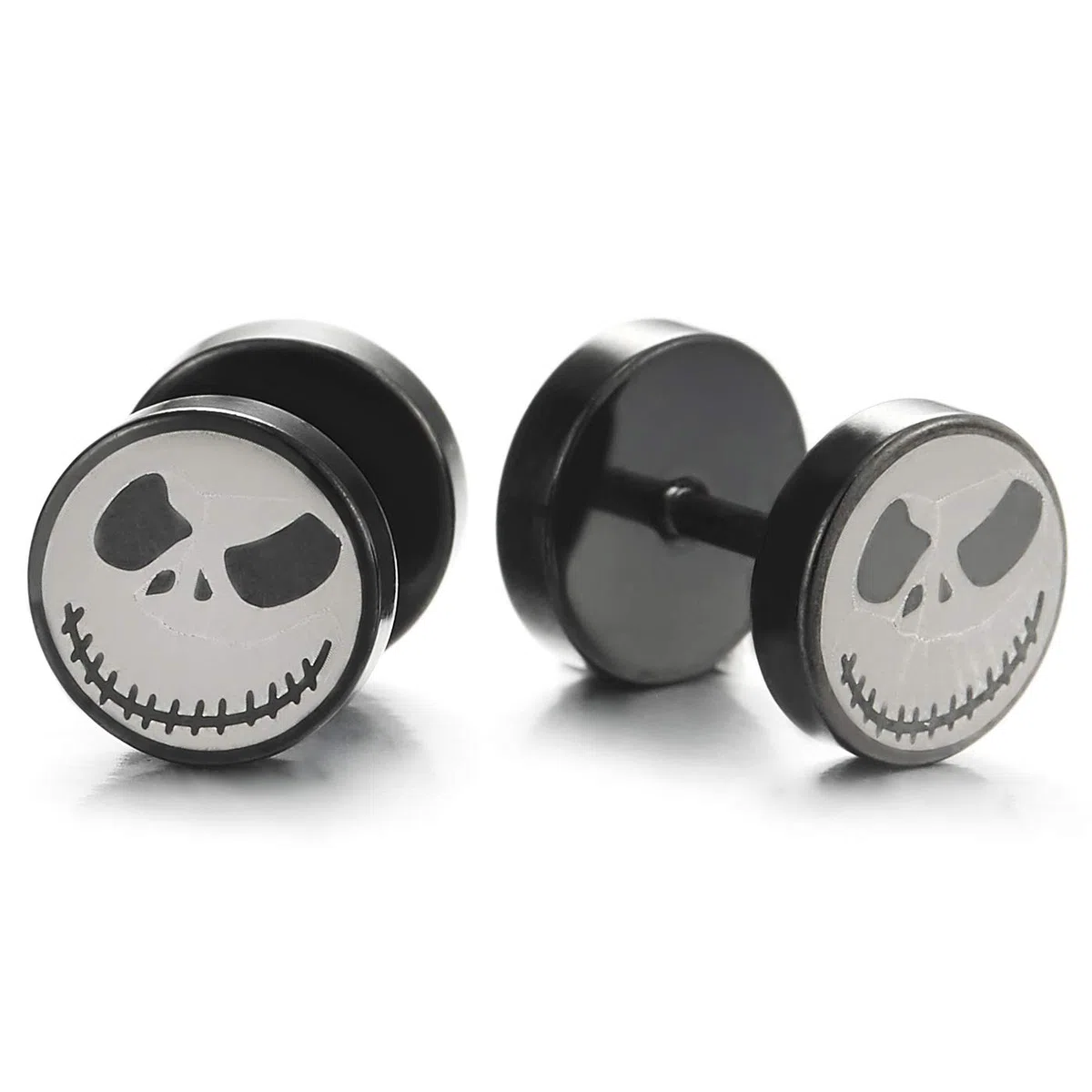 Argento Nero Piccolo Mostro Cerchio Orecchini da Uomo Donna, Finto Dilatatore Fake Cheater Plug Gauges, Acciaio, 1 Paio