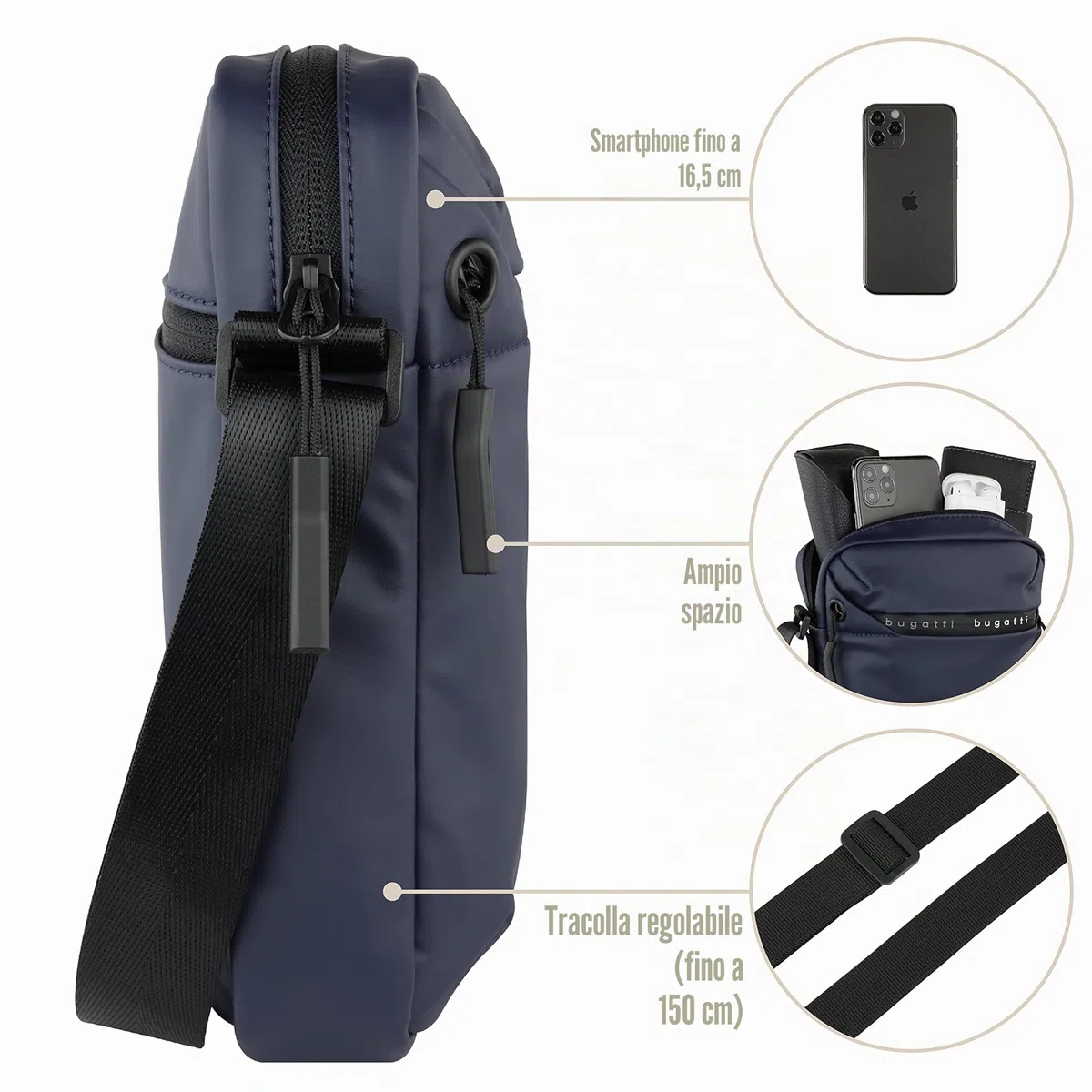 bugatti Blanc – Piccola borsa a tracolla crossover compatta e versatile