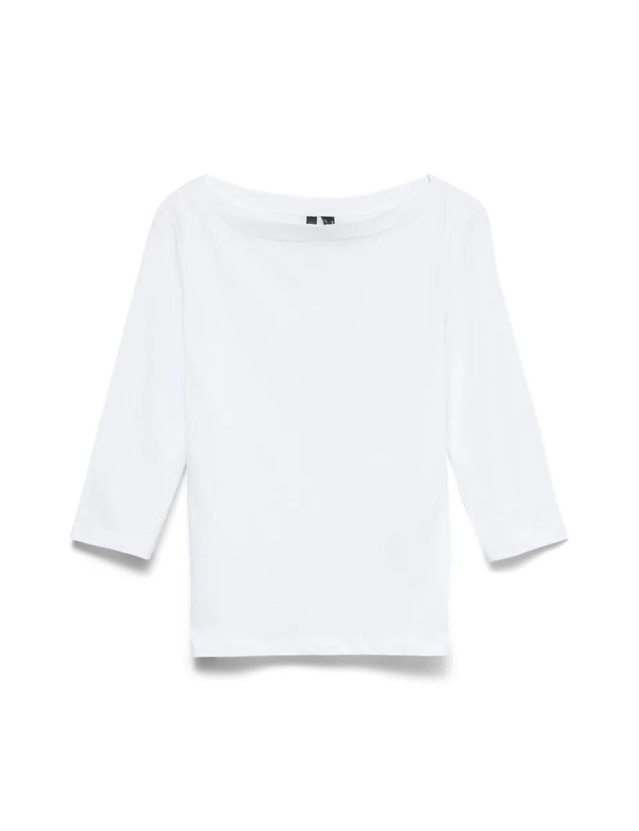 VERO MODA Donna Maglietta Elasticizzato a Manica 3/4, Scollo a Barca, Top Aderente, Manica Lunga.