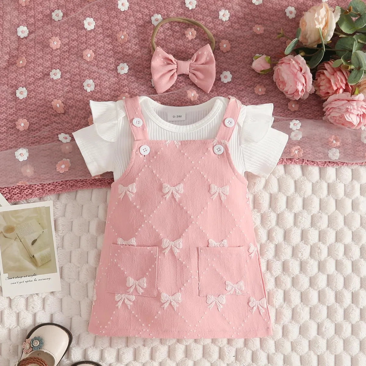 Neonata Bambina Gonne Set Estivi Manica Corta Scollo Rotondo Maglietta Top + Ricamo a Fiocco/Floreale Gonna con Bretelle Abiti 2Pcs Completo Estivo