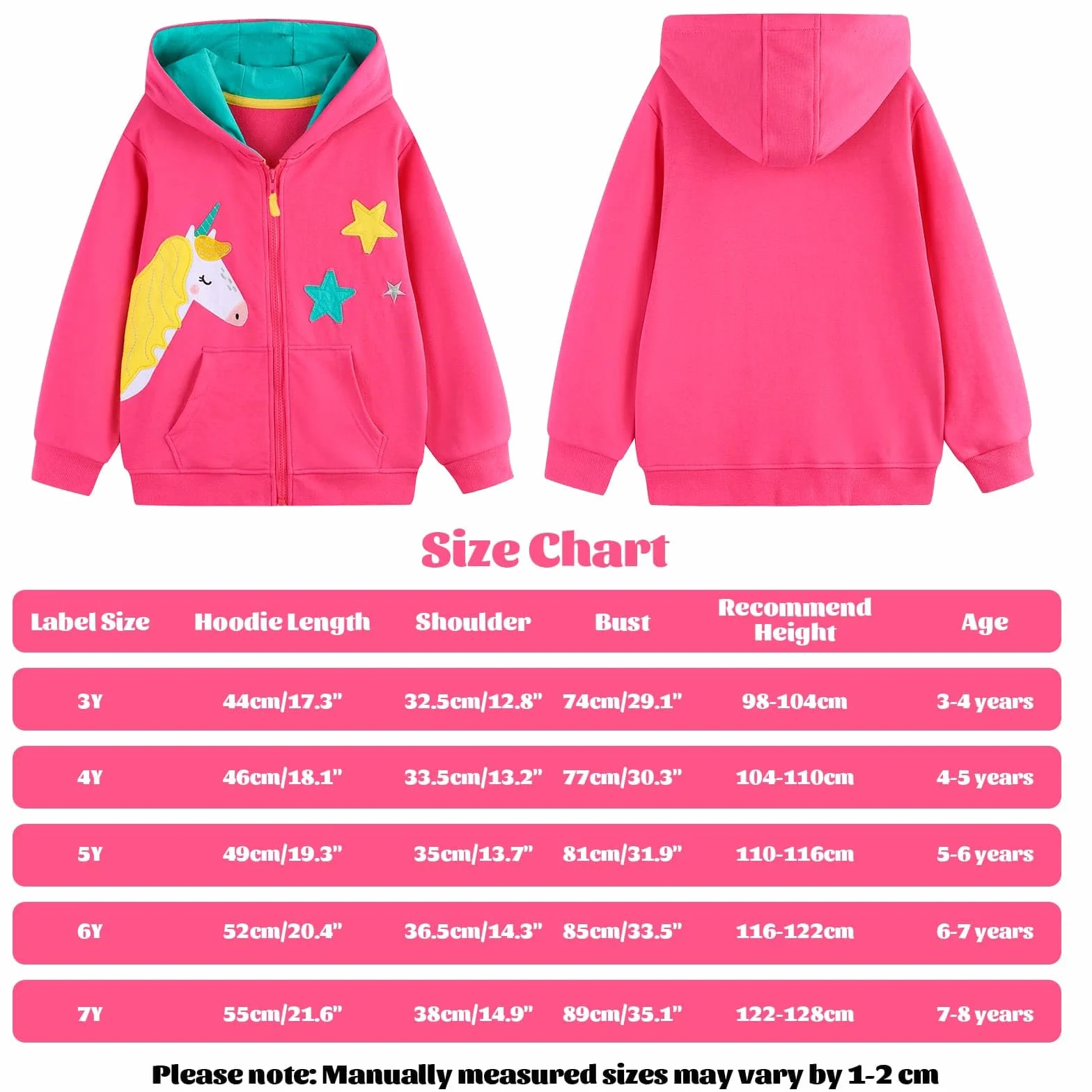 Felpa con Cappuccio con Zip Bambina Bambino, Cotone Giacca a Maniche Lunghe con Tasche, Unicorno Trattore Hoodie Primavera Autunno Casual Scuola Vestiti Top per Bambini 3-8 Anni