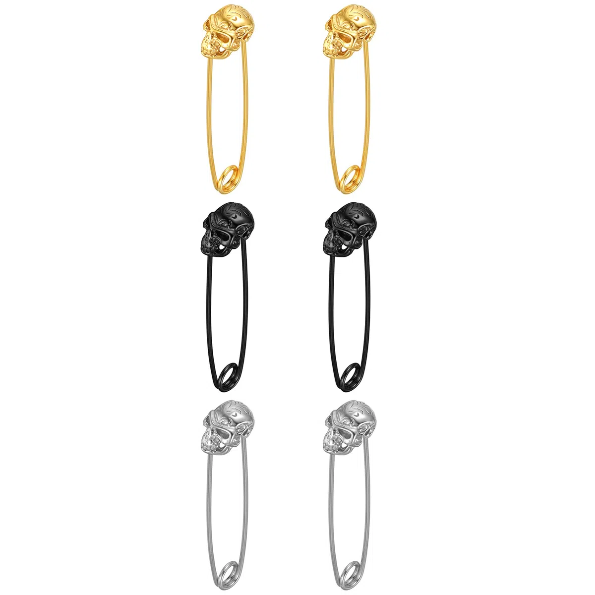 JewelryWe - Orecchini con Spilla di Sicurezza, Orecchini a Perno, Orecchini in Acciaio Inossidabile con Testa di Leone/Lupo/Teschio