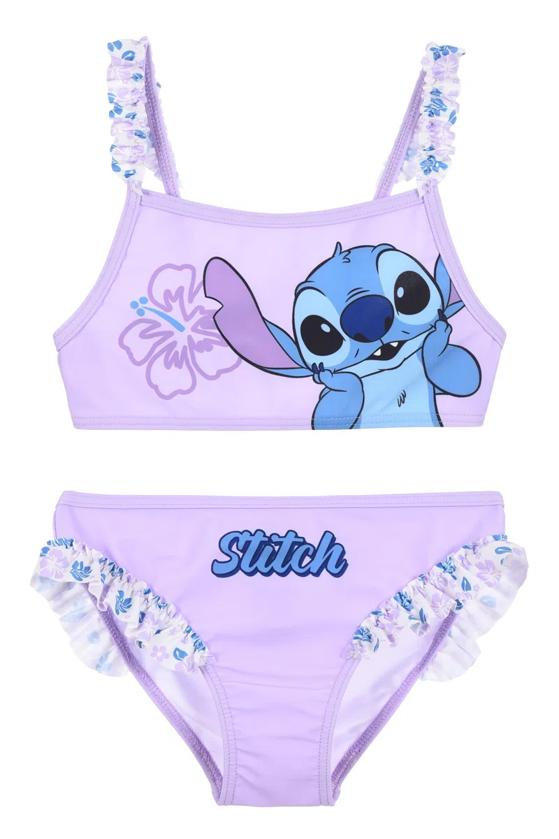 Disney Costume da Bagno Stitch per Bambine, Bikini 2 Pezzi con Volant, Blu e Rosa