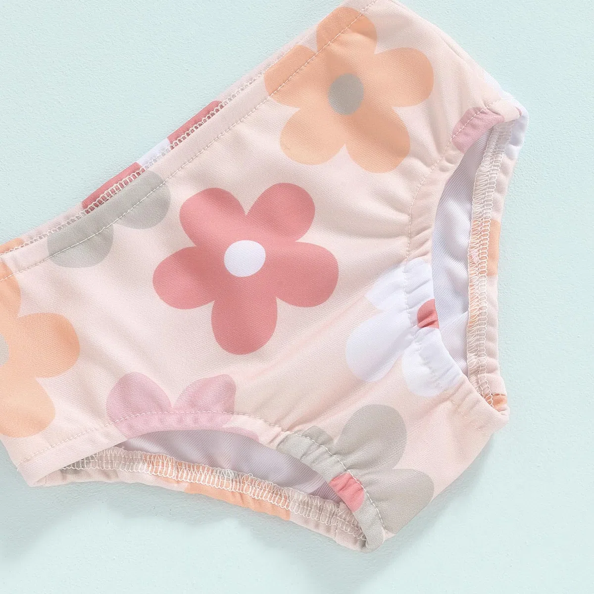Carolilly Costume da Bagno Neonata 3 Pezzi Bikini Bambina Stampa Floreale Swimsuit Top con Maniche Volant+Pantaloncini da Bagno+Cappello da Bagno