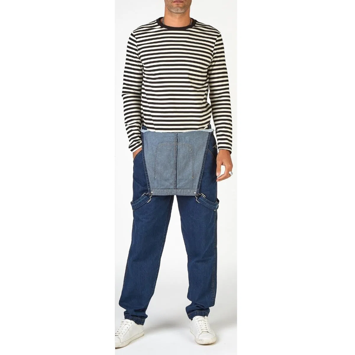 YOUTHUP Salopette da Uomo Jeans Blu Stone Washed Pantaloni Casual Allentati con Tasca da Lavoro