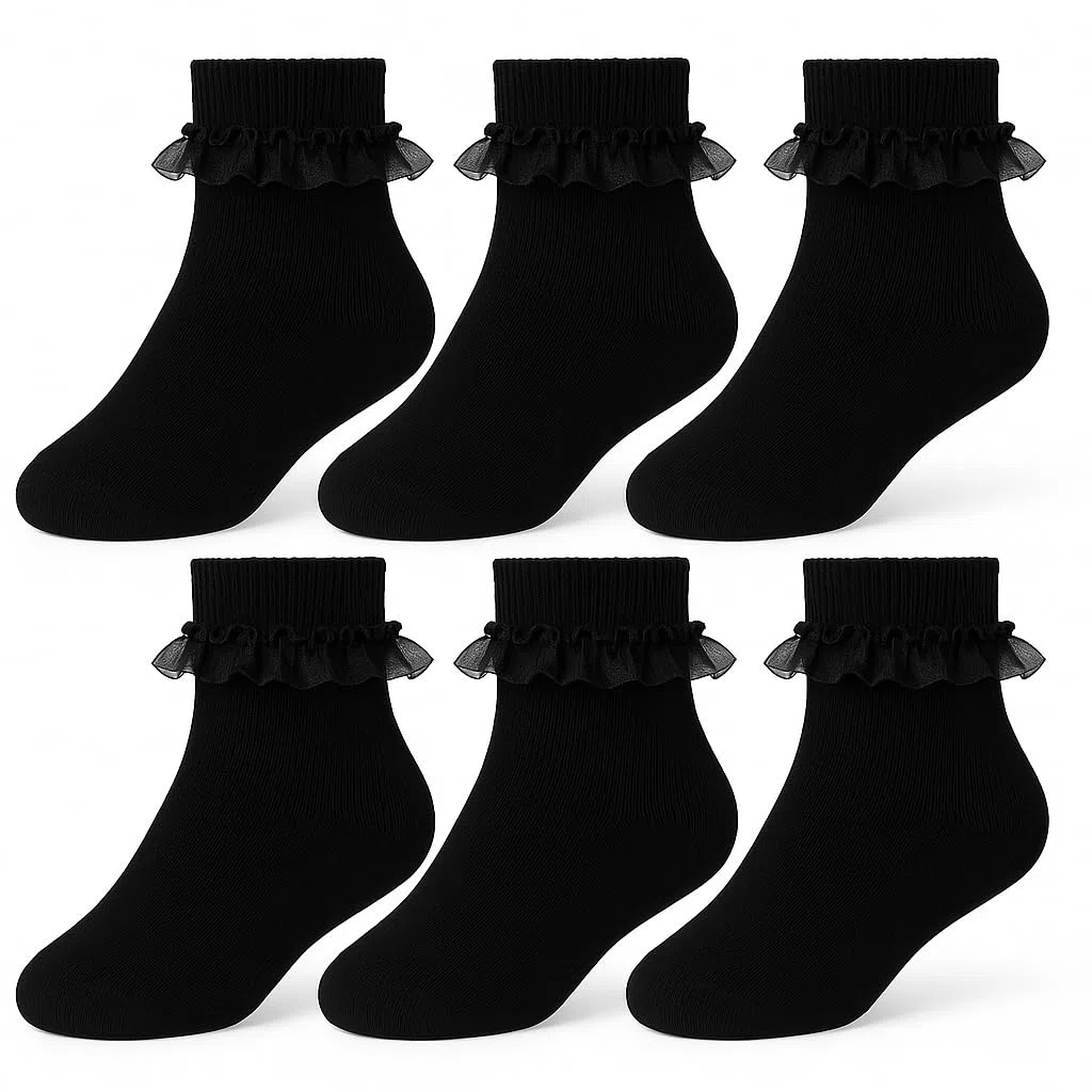 A2Z 4 Kids Calzini da ragazza in pizzo con volant alla caviglia con delicato bordo in pizzo, perfetti per vestire feste scolastiche e indossare tutti i giorni, materiale morbido durevole